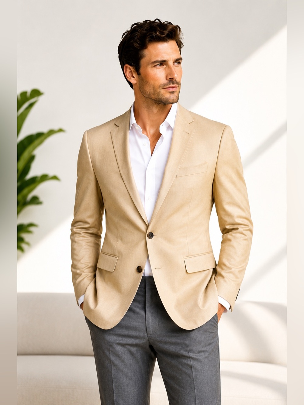 Hugo Boss James4 Sharp6 Tan Slim Fit Stretch Sport Coat Blazer 36S Beige